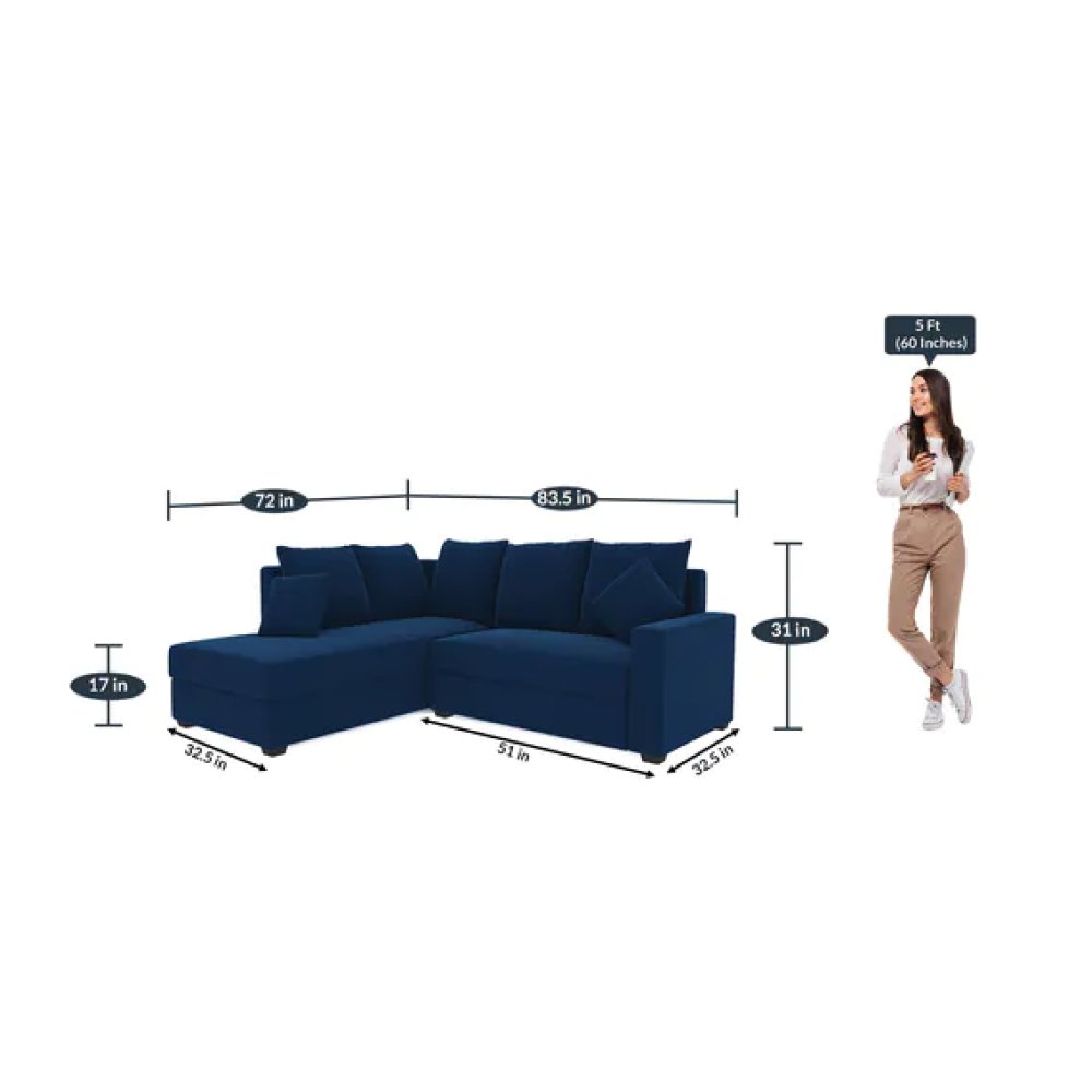 Jordan Fabric LHS Sectional Sofa(2+Lounger) in Blue Colour image