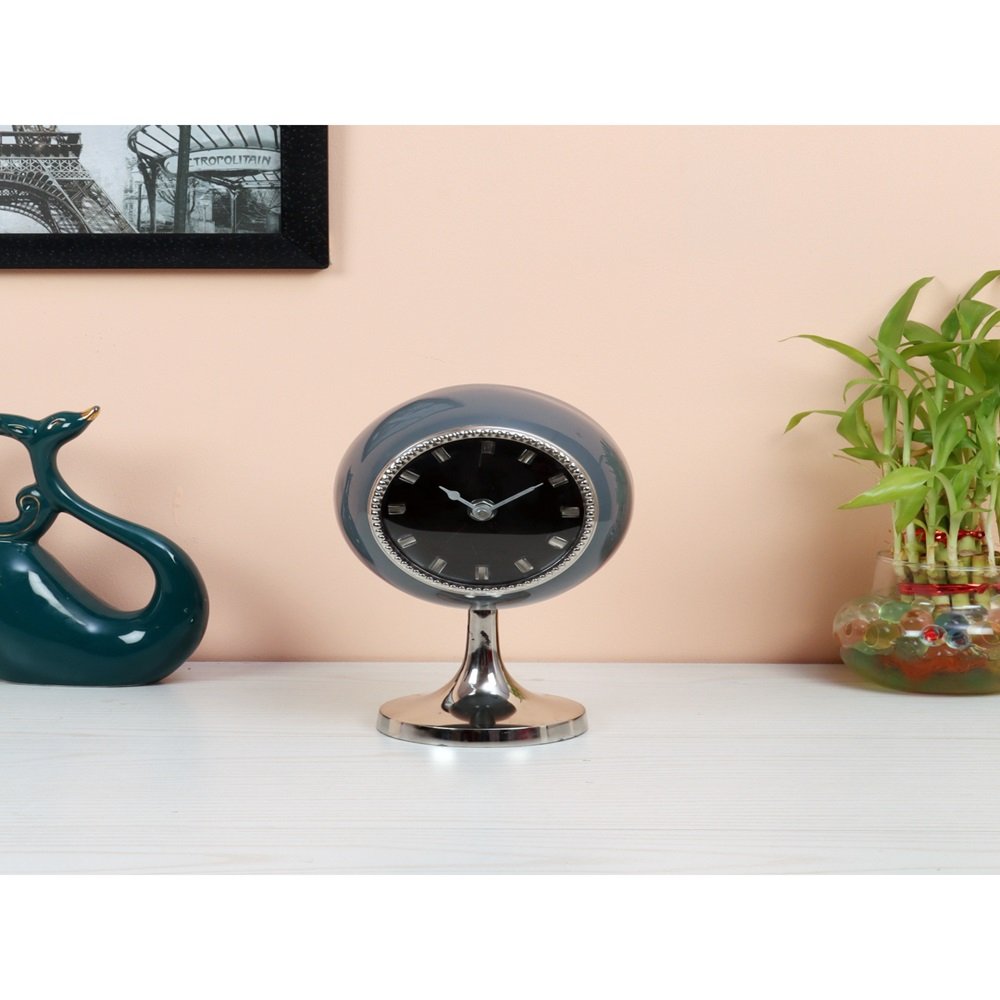 Circular Globe Clock with Dimgrey and Silver Finish image