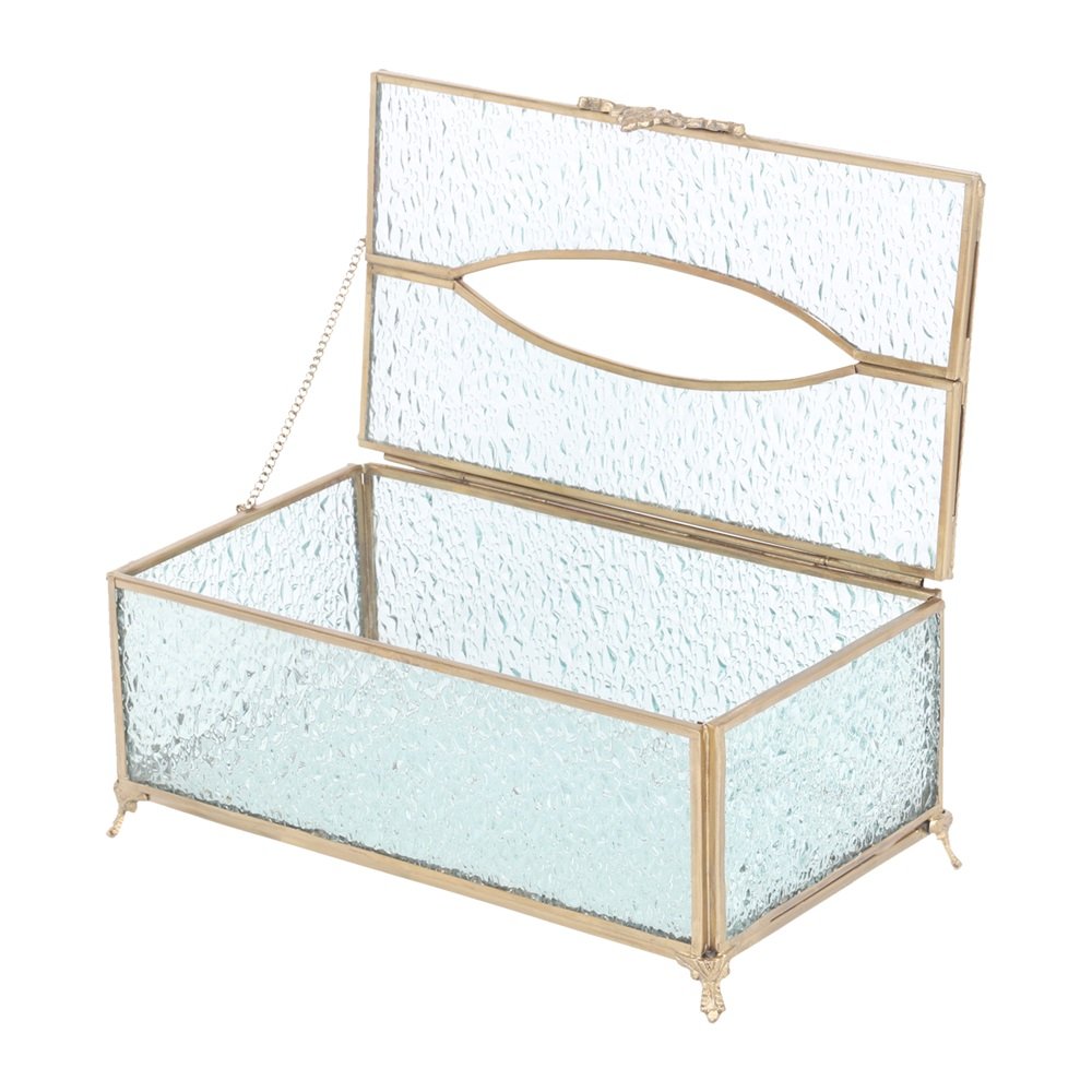 Gleaming Crackle Glass Tissue Box with Antique Brass image