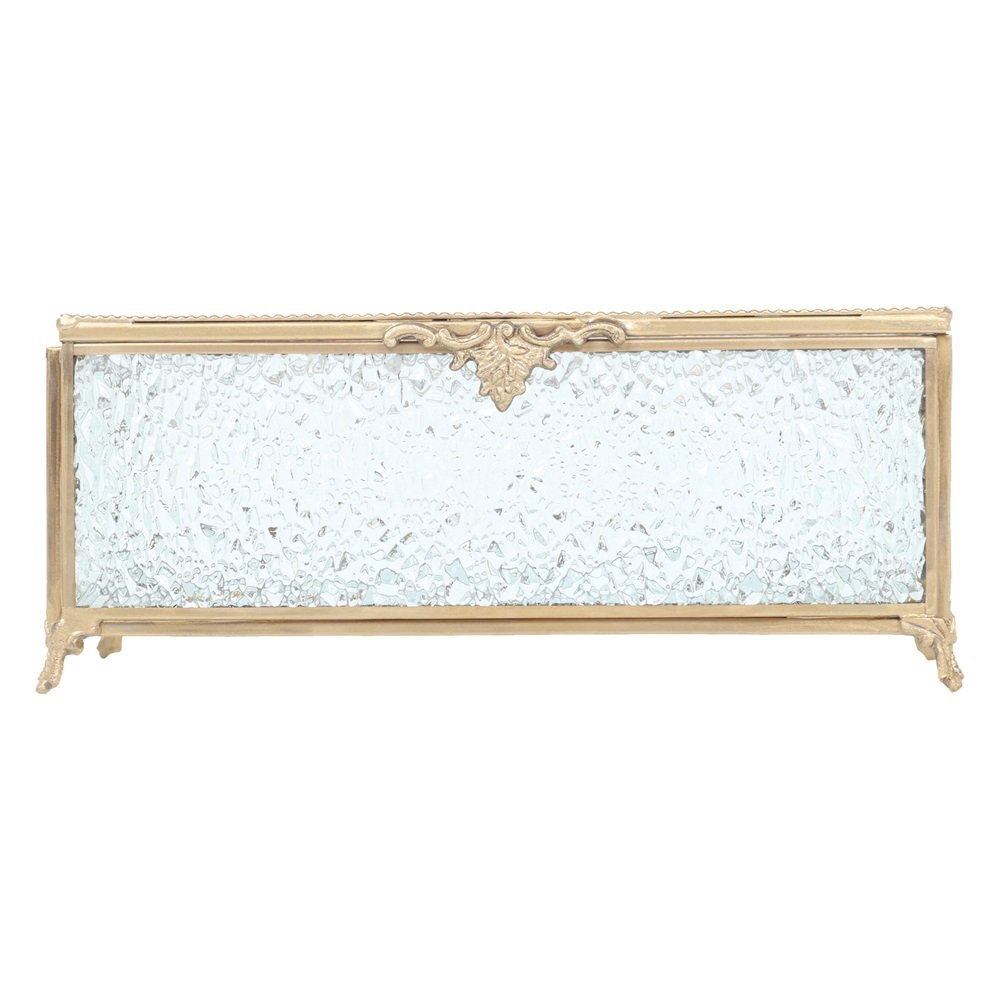 Gleaming Crackle Glass Tissue Box with Antique Brass image