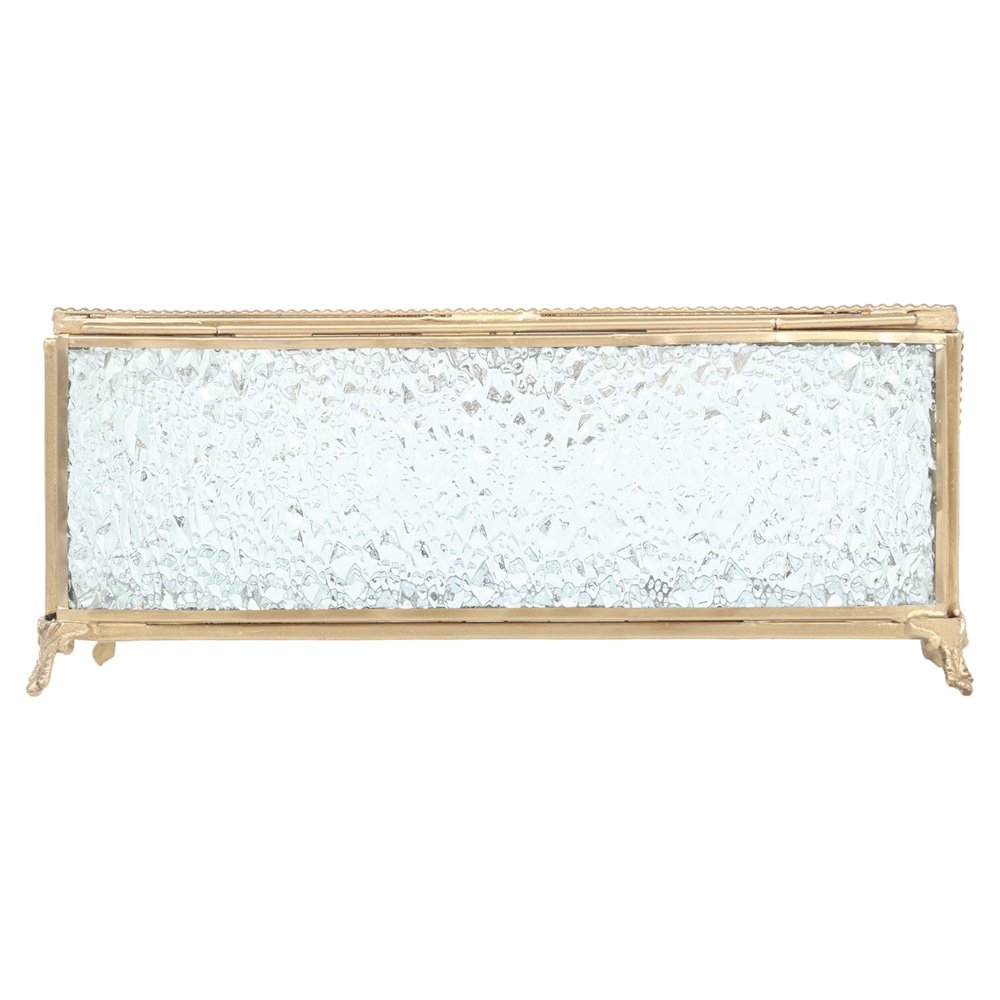 Gleaming Crackle Glass Tissue Box with Antique Brass image