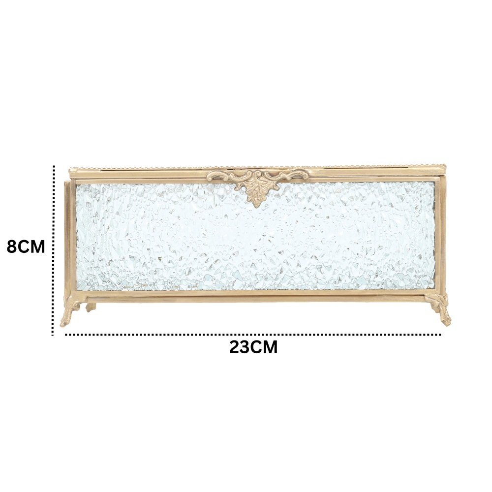 Gleaming Crackle Glass Tissue Box with Antique Brass image