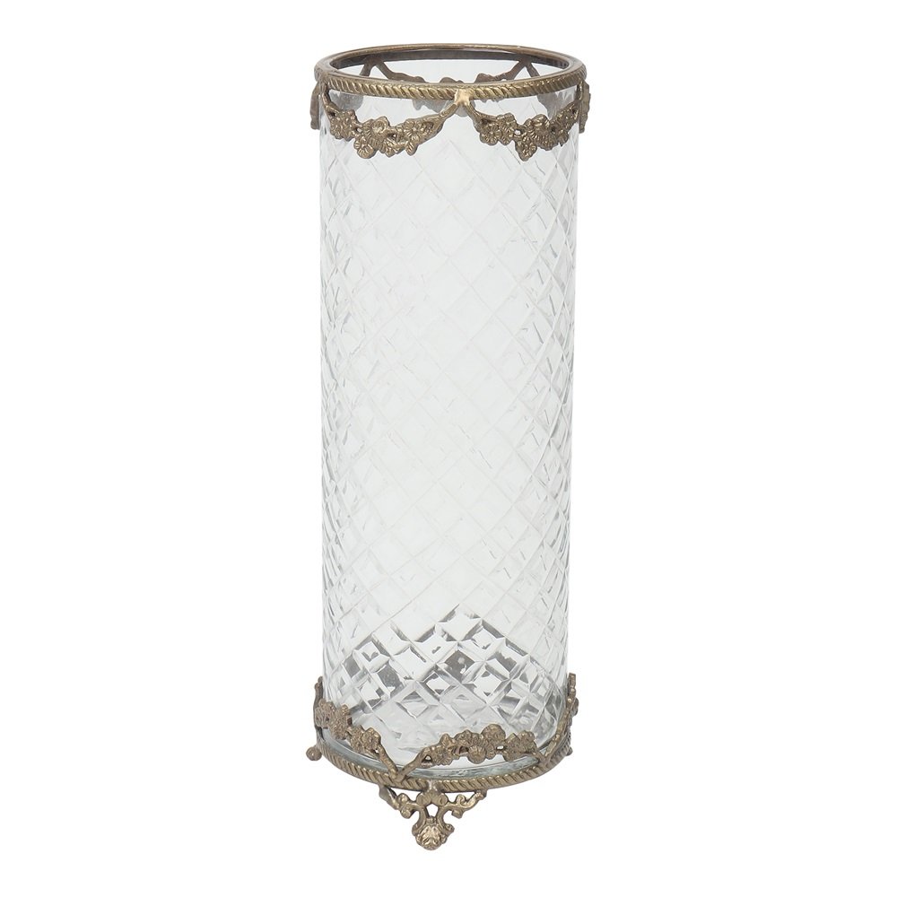 Botanic Antique Brass Trim Glass Vase Gold image