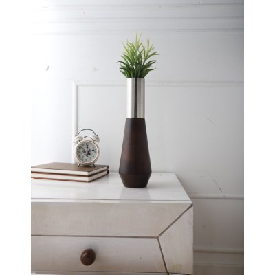  Tall Deidra Vase Matt Silver & Black Wood
