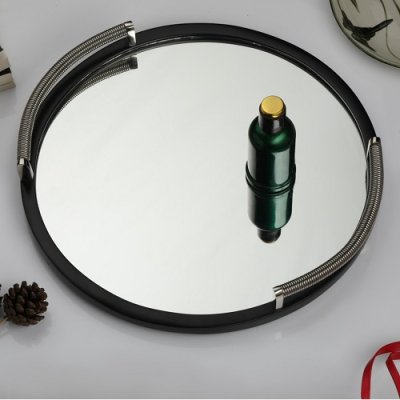 Allie Mirror Tray Black Silver Medium Size