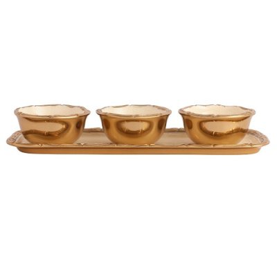 Alf Vine Tray Bowl Set in Ivory Enamel Gold Finish image