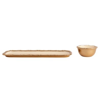 Alf Vine Tray Bowl Set in Ivory Enamel Gold Finish image