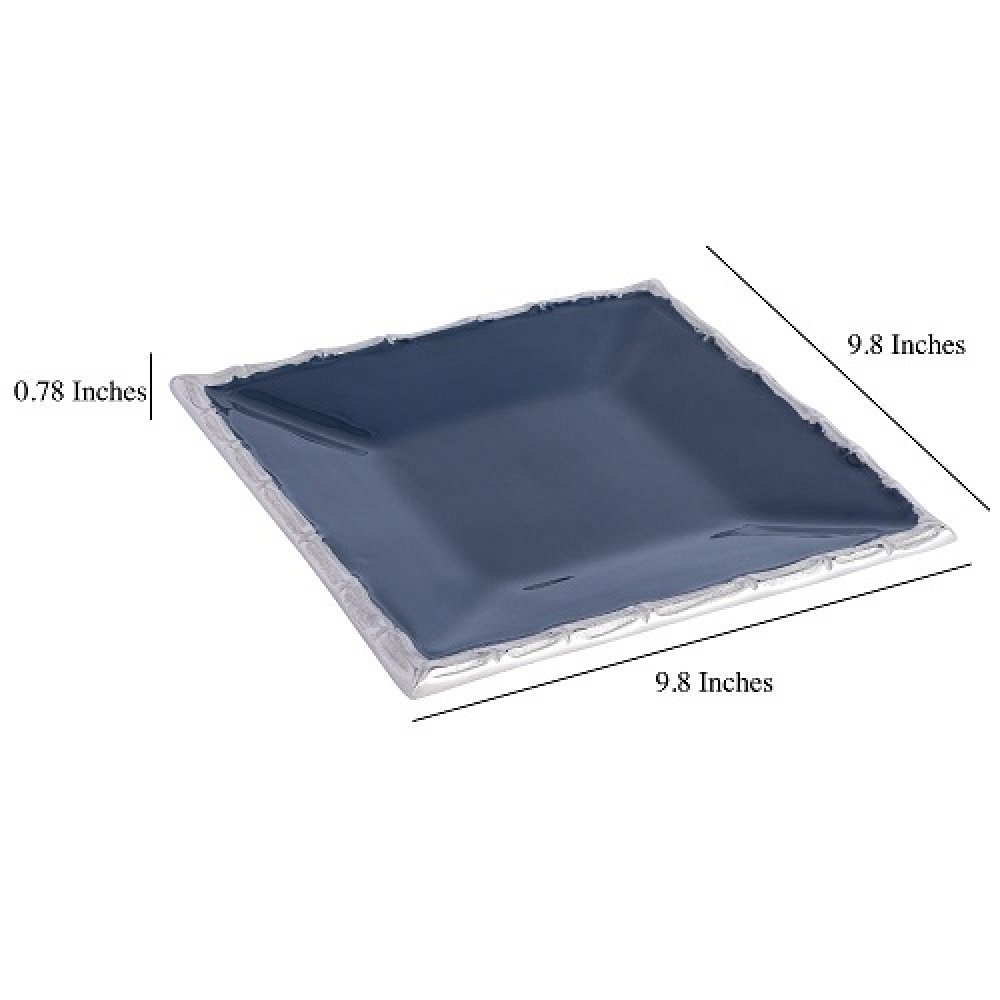 Alf Vine Square Tray Platter In Blue Enamel Silver Finish image