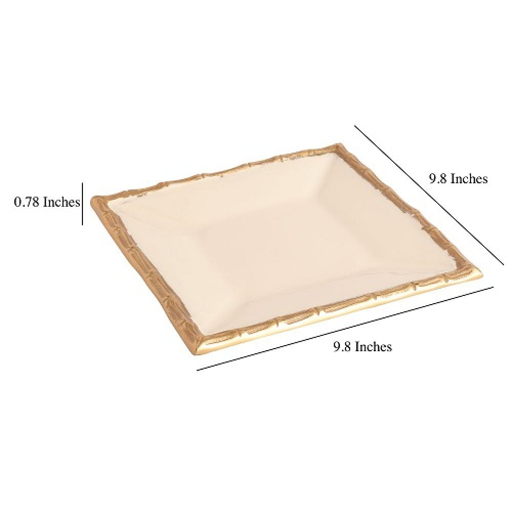 Alf Vine Square Tray Platter In Ivory Enamel Gold Finish image