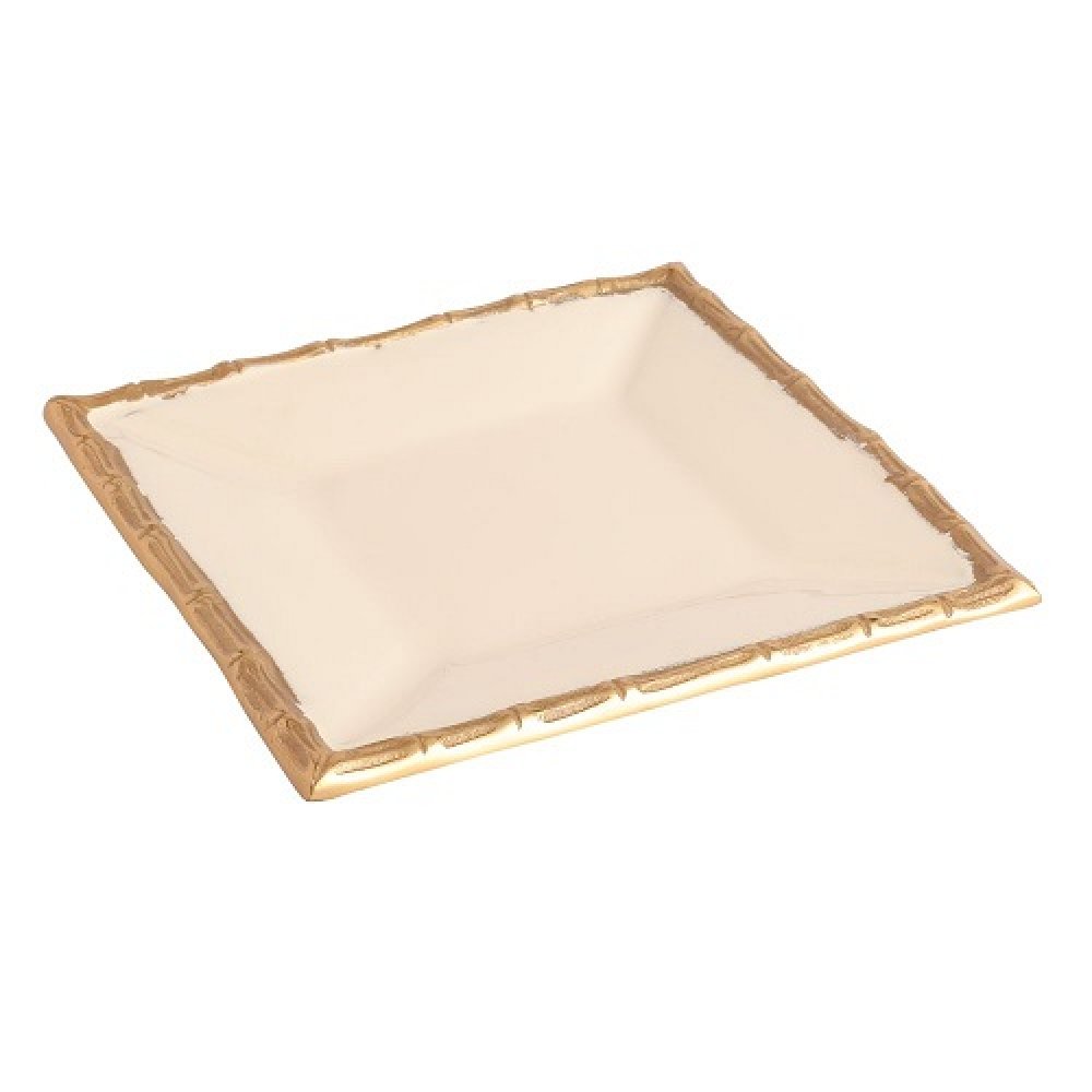 Alf Vine Square Tray Platter In Ivory Enamel Gold Finish image