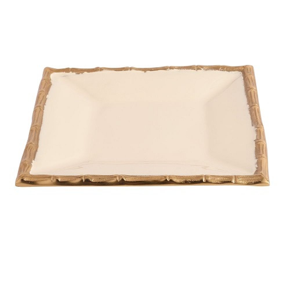 Alf Vine Square Tray Platter In Ivory Enamel Gold Finish image