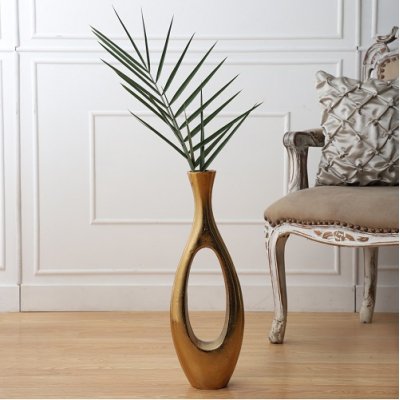  Oblong Vase in Raw Gold Finish Small Size