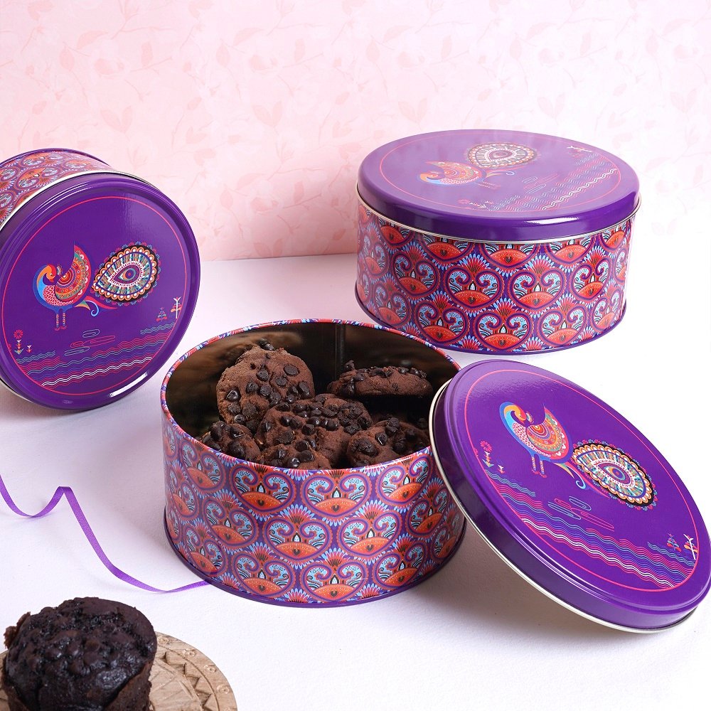 Glistendecor Metal Container Set of 3 in Purple Color image