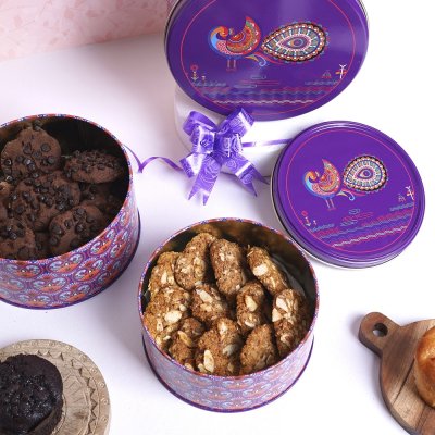 Glistendecor Metal Container Set of 3 in Purple Color