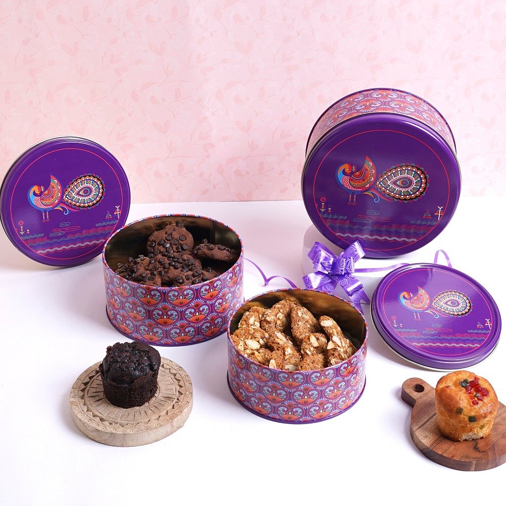 Glistendecor Metal Container Set of 3 in Purple Color image