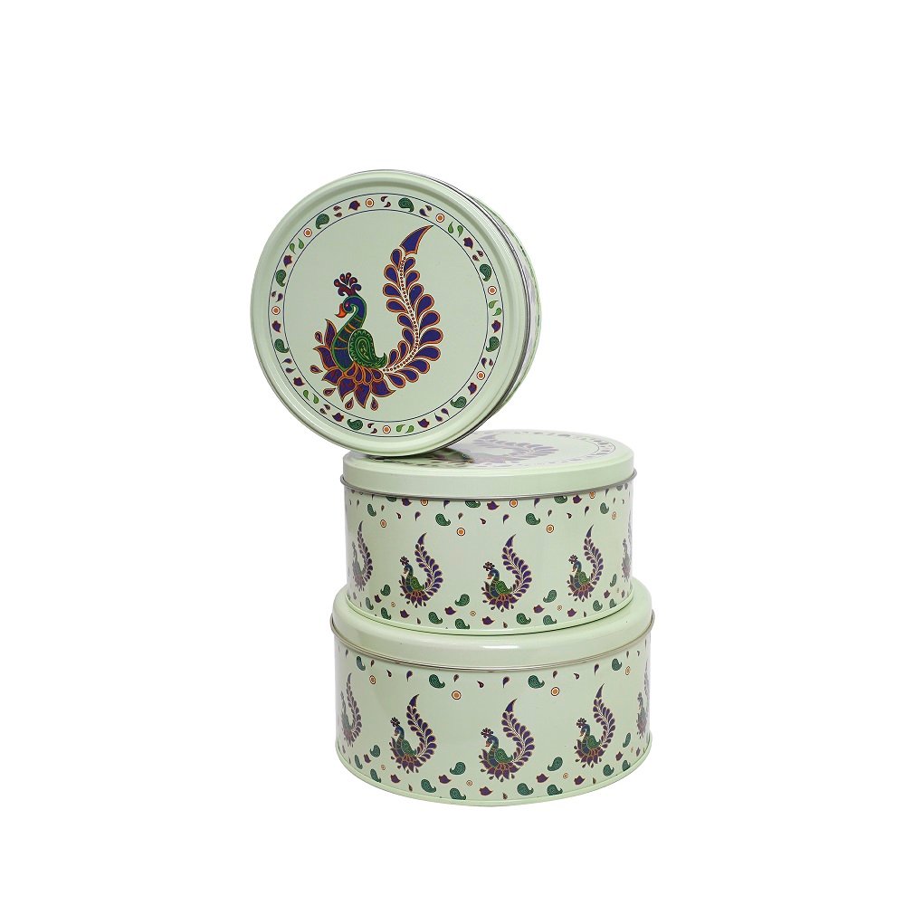 Glistindecor Round Metal Container Set of 3 image