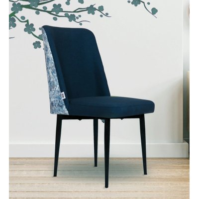 Emil Fabric Dining Chair In Dark Blue Colour
