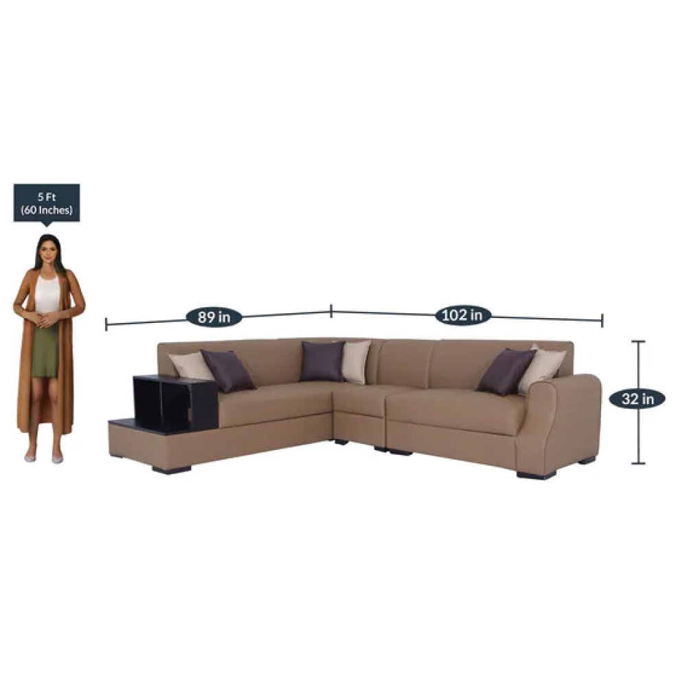 Arlo RHS Leatherette Corner Sofa in Brown Color image