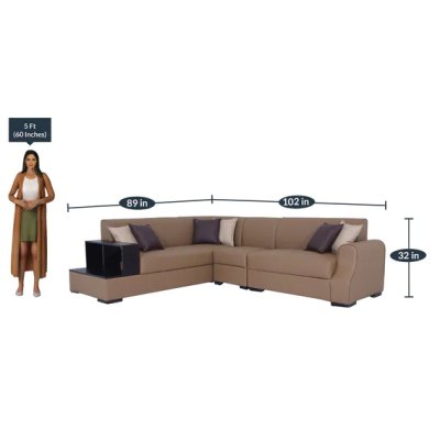 Arlo RHS Leatherette Corner Sofa in Brown Color image