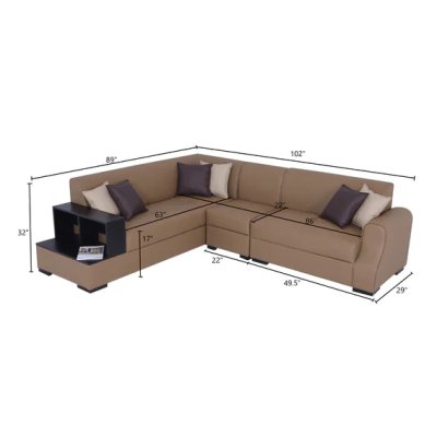 Arlo RHS Leatherette Corner Sofa in Brown Color image