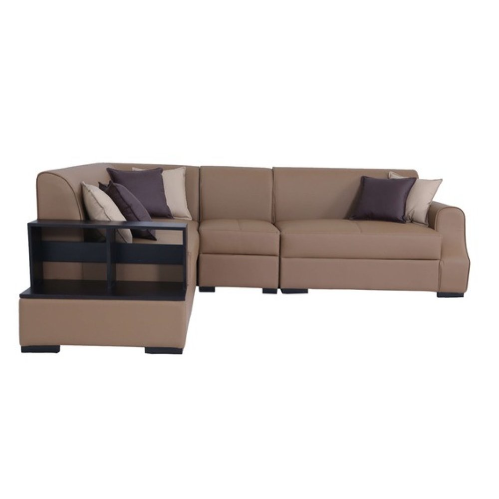 Arlo RHS Leatherette Corner Sofa in Brown Color image