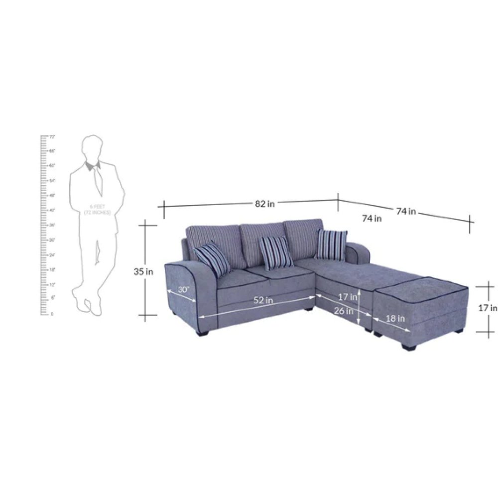 Alex Fabric LHS Sectional Sofa in Grey Colour image