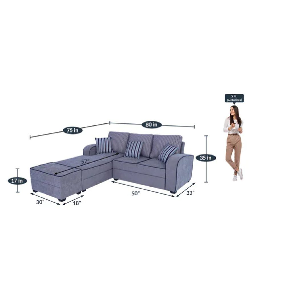 Alex Fabric RHS Sectional Sofa in Grey Colour image
