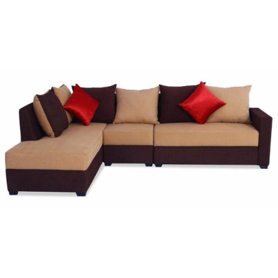 Jordan Fabric RHS Sectional Sofa in Beige & Brown Colour image