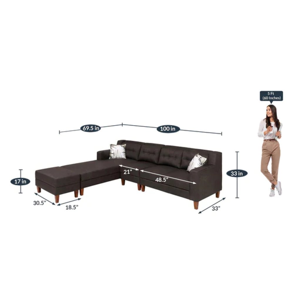 Alonis Fabric LHS Sectional Sofa in Brown Colour image