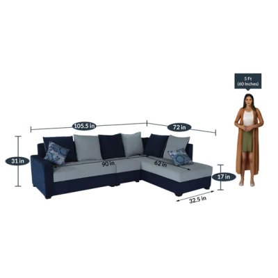 Jordan Fabric LHS Sectional Sofa in Blue & Grey Colour image