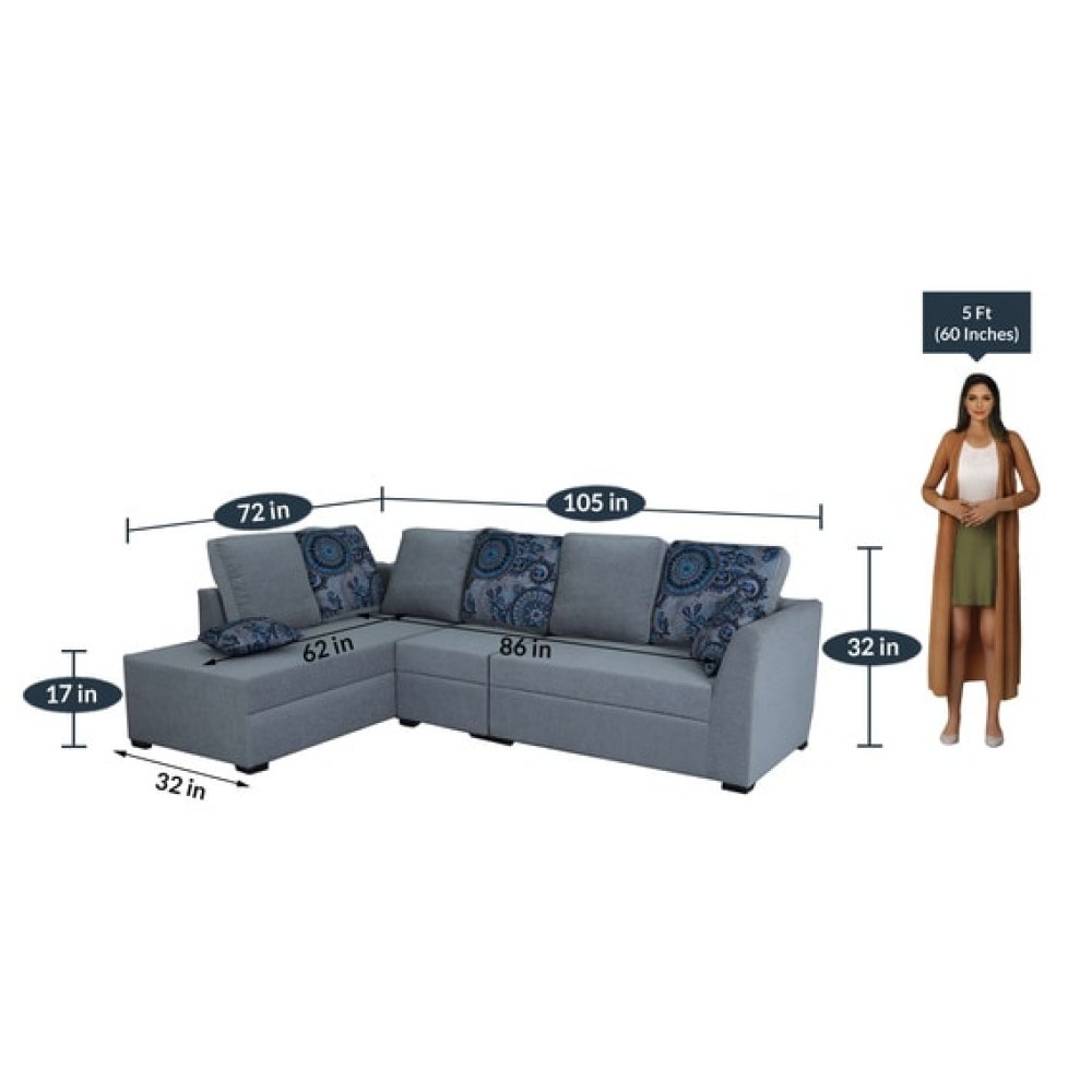 Lara Fabric RHS Sectional Sofa in Grey Colour image