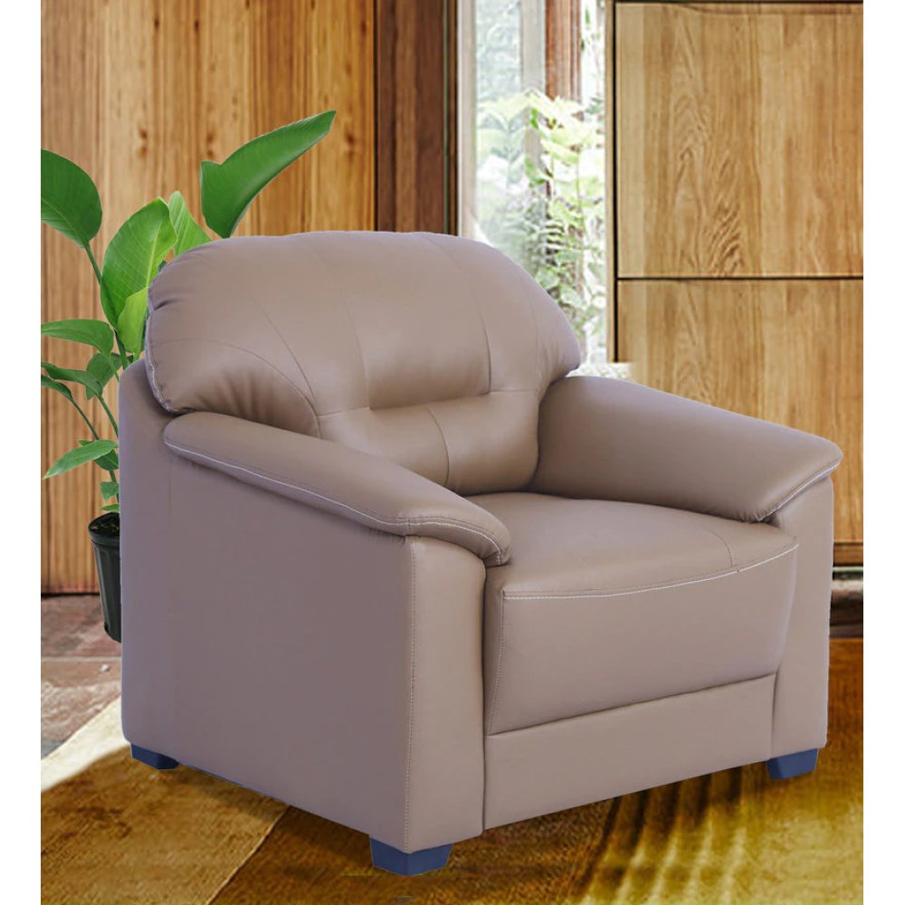 Croma Leatherette 1 Seater Sofa in Tan Brown Color image