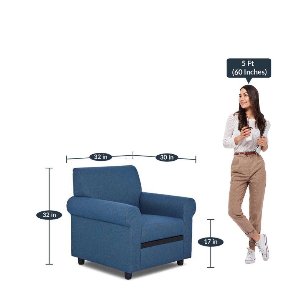 Elias Fabric 1 Seater Sofa in Blue Color image