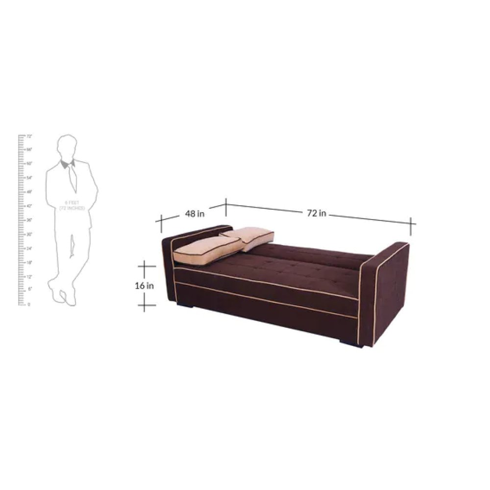 Russell Fabric Convertible Sofa Cum Bed in Dark Brown Colour image