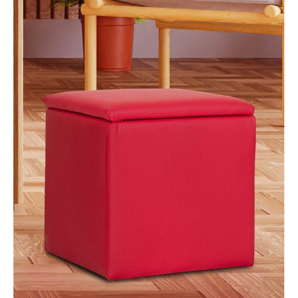 Avika Leatherette Ottoman in Red in Color image