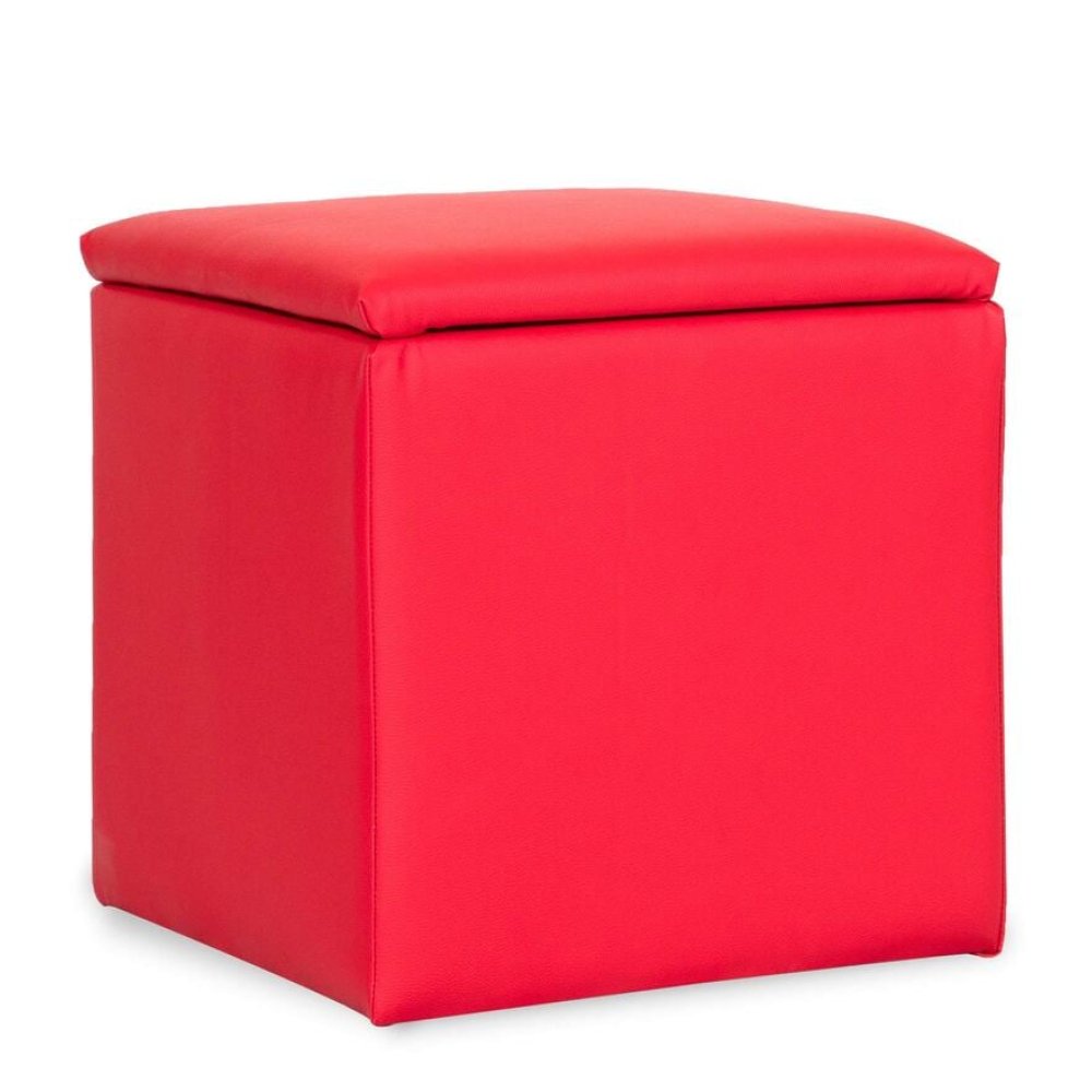Avika Leatherette Ottoman in Red in Color image