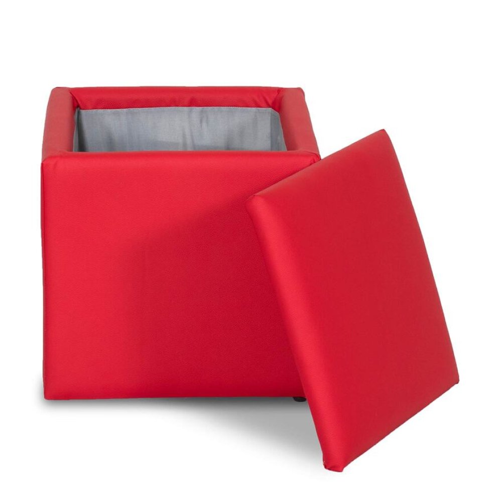 Avika Leatherette Ottoman in Red in Color image