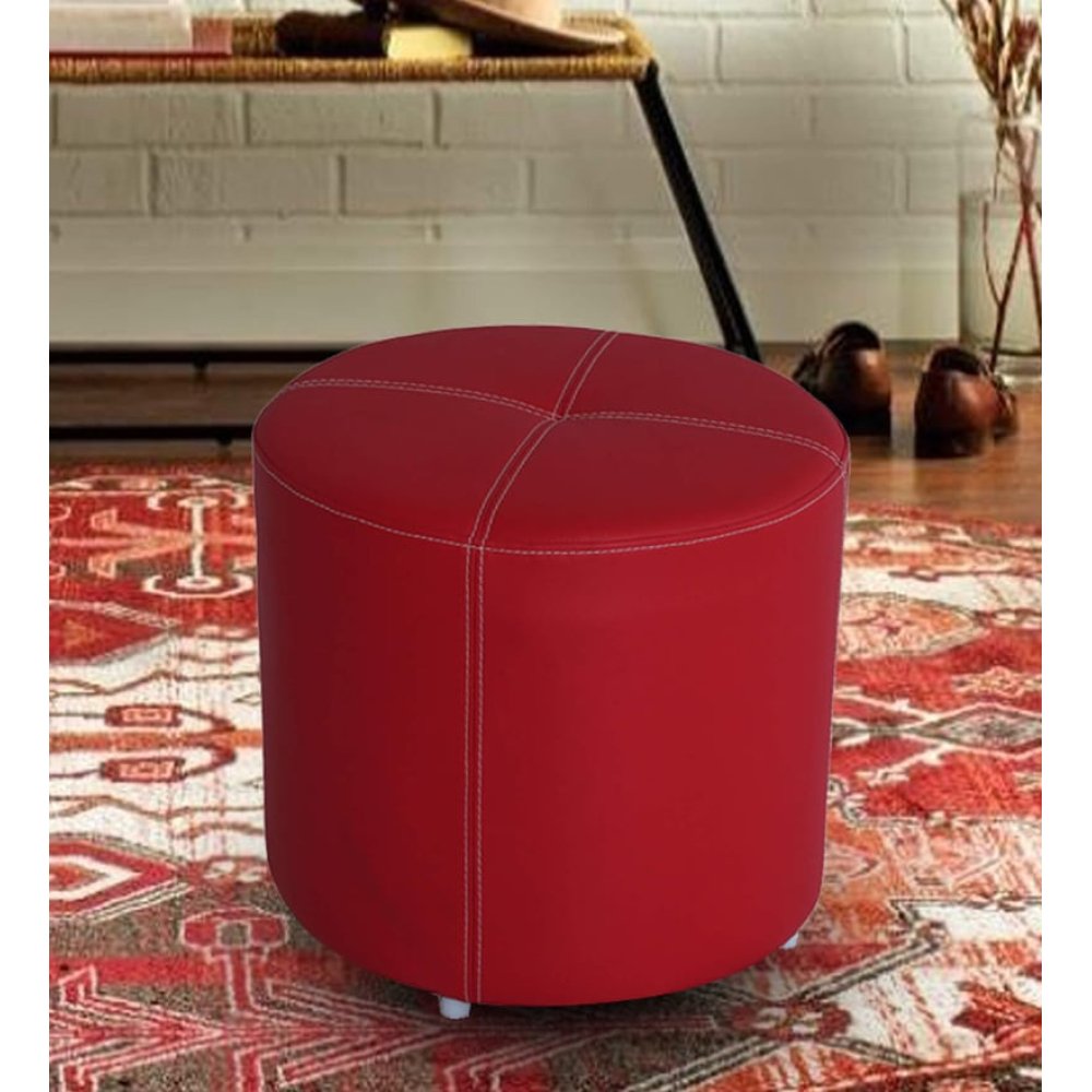 Douglas Leatherette Pouffe in Red Colour image