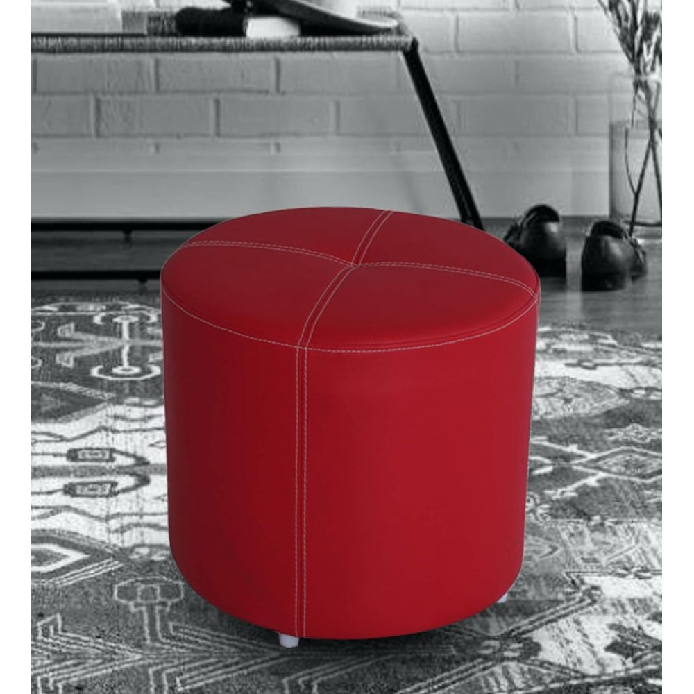 Douglas Leatherette Pouffe in Red Colour image
