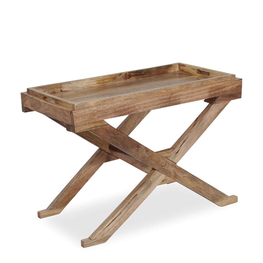 Vaina Sheesham Wood Nesting Coffee Table Set in Natural Finish with 2 stools image