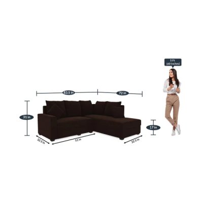 Jordan Fabric LHS Sectional Sofa(2+ Lounger)in Brown Colour image