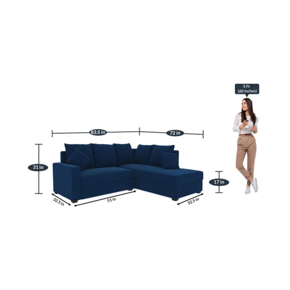 Jordan Fabric RHS Sectional Sofa(2+Lounger) in Blue Colour image