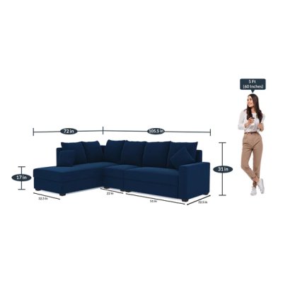 Jordan Fabric RHS Sectional Sofa(3+Lounger) in Blue Colour image