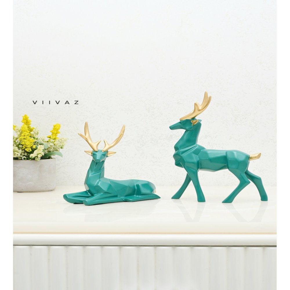 Artistic Deer Soothing Green Pair - Set of 2 image