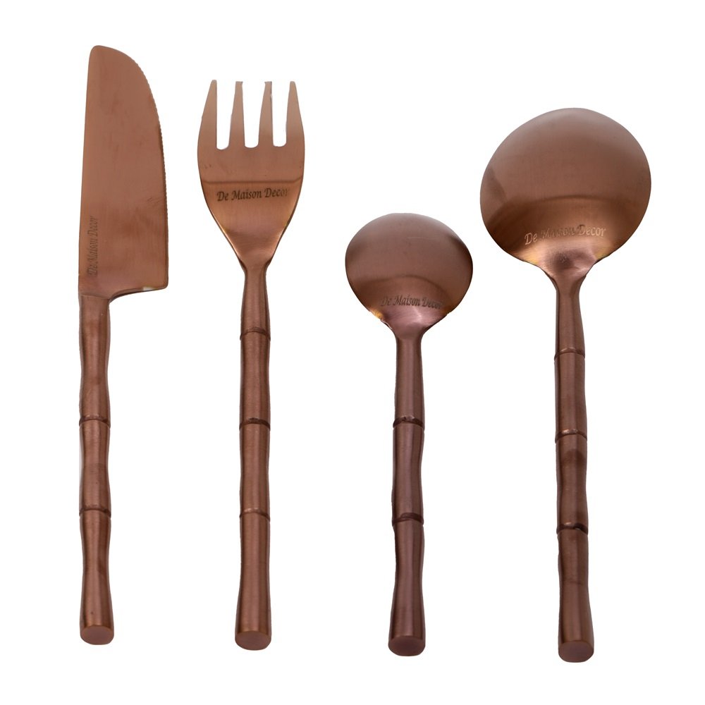 Bamboo Elegance Copper Cutlery Set of 24 image
