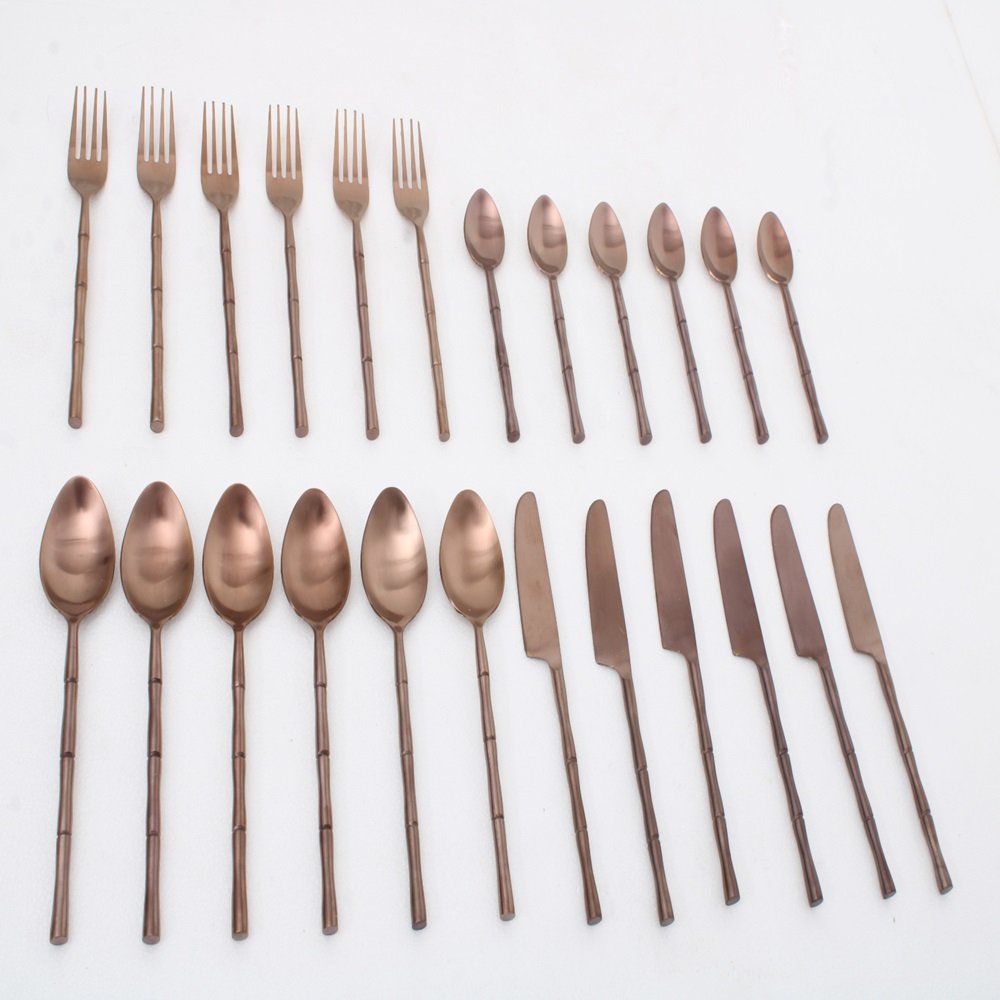 Bamboo Elegance Copper Cutlery Set of 24 image