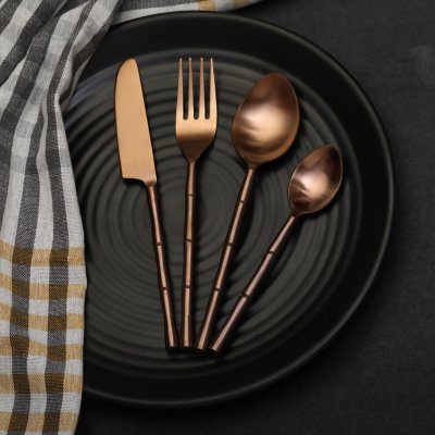 Bamboo Elegance Copper Cutlery Set