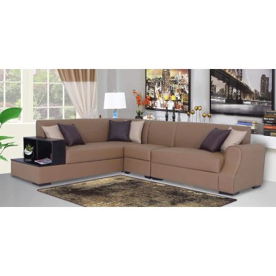 Arlo RHS Leatherette Corner Sofa in Brown Color