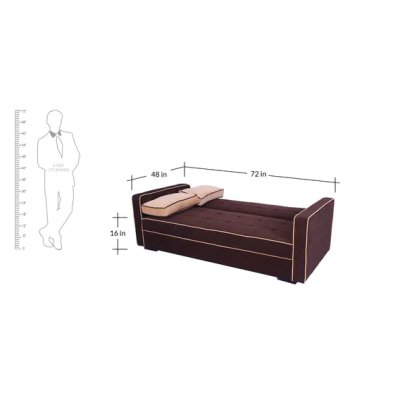 Russell Fabric Convertible Sofa Cum Bed in Dark Brown Colour image