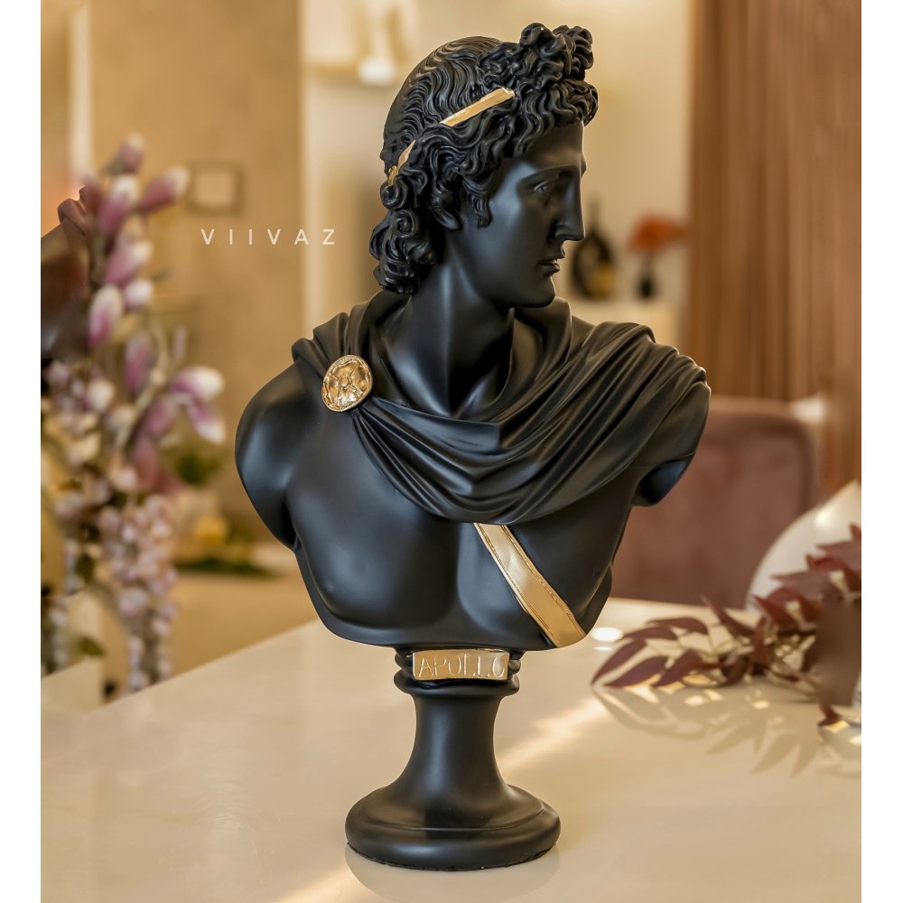 Greek Apollo Bust Sculpture Black image
